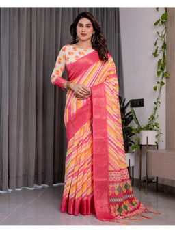 ALMAARI FASHION - Women Multi-Color Linen Handloom Saree with Unstitched Blouse