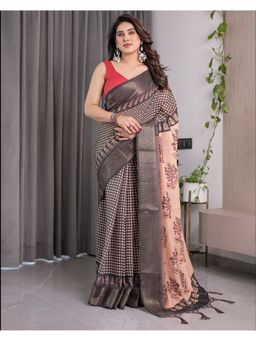 ALMAARI FASHION - Women Multi-Color Linen Handloom Saree with Unstitched Blouse