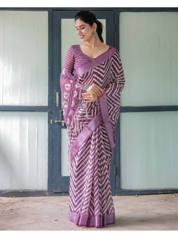 ALMAARI FASHION - Soft Handloom Linen Purple Geometric Saree with Unstitched Blouse