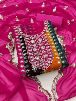 Suha - Georgette Fabric Pink Unstitched Kurta with Unstitched Pant and Dupatta