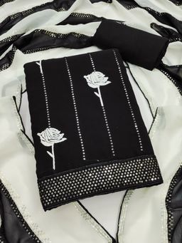 Suha - Georgette Fabric Black Unstitched Kurta with Unstitched Pant and Dupatta