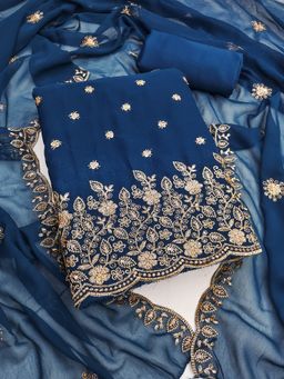 Suha - Georgette Fabric Blue Unstitched Kurta with Unstitched Pant and Dupatta