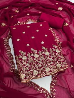 Suha - Georgette Fabric Pink Unstitched Kurta with Unstitched Pant and Dupatta