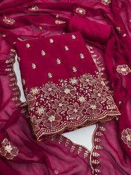 Suha - Georgette Fabric Maroon Unstitched Kurta with Unstitched Pant and Dupatta