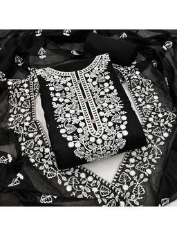 Suha - Chanderi Silk Fabric Black Unstitched Kurta with Unstitched Pant and Dupatta