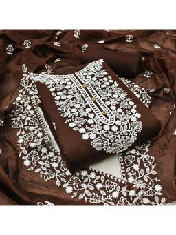 Suha - Chanderi Silk Fabric Brown Unstitched Kurta with Unstitched Pant and Dupatta