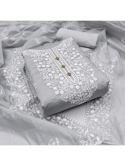 Suha - Chanderi Silk Fabric Grey Unstitched Kurta with Unstitched Pant and Dupatta