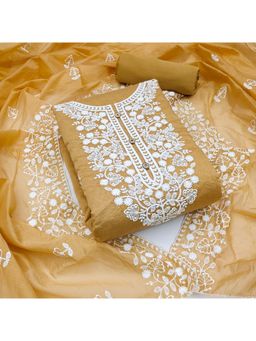 Suha - Chanderi Silk Fabric Mustard Unstitched Kurta with Unstitched Pant and Dupatta