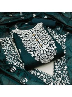 Suha - Chanderi Silk Fabric Teal Unstitched Kurta with Unstitched Pant and Dupatta