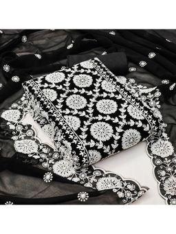 Suha - Georgette Fabric Black Unstitched Kurta with Unstitched Pant and Dupatta