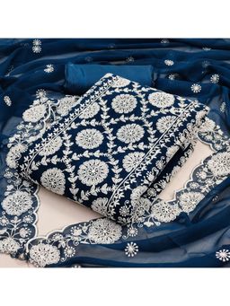 Suha - Georgette Fabric Blue Unstitched Kurta with Unstitched Pant and Dupatta