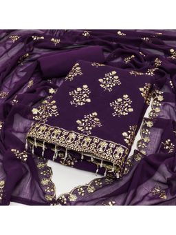 Suha - Georgette Fabric Purple Unstitched Kurta with Unstitched Pant and Dupatta
