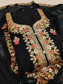 Suha - Georgette Fabric Black Unstitched Kurta with Unstitched Pant and Dupatta