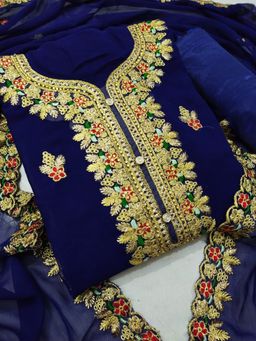 Suha - Georgette Fabric Blue Unstitched Kurta with Unstitched Pant and Dupatta