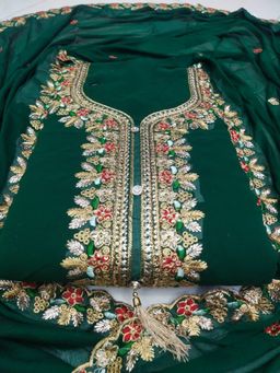 Suha - Georgette Fabric Green Unstitched Kurta with Unstitched Pant and Dupatta