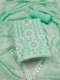 Suha - Georgette Fabric Green Unstitched Kurta with Unstitched Pant and Dupatta