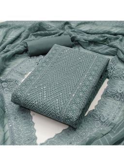 Suha - Georgette Fabric Grey Unstitched Kurta with Unstitched Pant and Dupatta