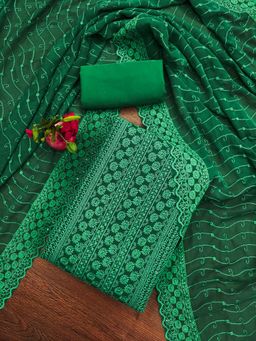 Suha - Georgette Fabric Green Unstitched Kurta with Unstitched Pant and Dupatta