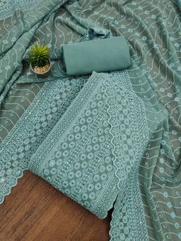 Suha - Georgette Fabric Grey Unstitched Kurta with Unstitched Pant and Dupatta