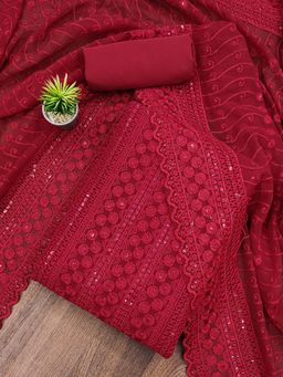 Suha - Georgette Fabric Maroon Unstitched Kurta with Unstitched Pant and Dupatta