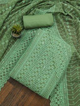 Suha - Georgette Fabric Olive Unstitched Kurta with Unstitched Pant and Dupatta