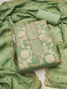 Suha - Olive Unstitched Kurta with Unstitched Pant and Dupatta