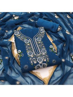 Suha - Georgette Fabric Blue Unstitched Kurta with Unstitched Pant and Dupatta