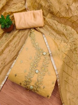 Suha - Chanderi Silk Mustard Unstitched Kurta with Unstitched Pant and Dupatta