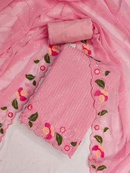 Suha - Georgette Fabric Pink Unstitched Kurta with Unstitched Pant and Dupatta