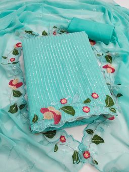 Suha - Georgette Fabric Blue Unstitched Kurta with Unstitched Pant and Dupatta