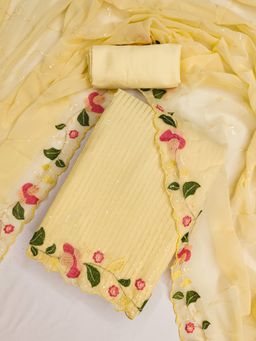 Suha - Georgette Fabric Yellow Unstitched Kurta with Unstitched Pant and Dupatta