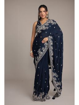 Zari Jaipur - Silk Chinon with Embroidery Work Saree with Unstitched Blouse
