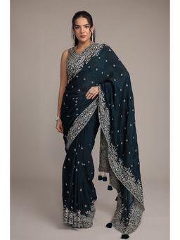 Zari Jaipur - Silk Chinon with Embroidery Work Saree with Unstitched Blouse