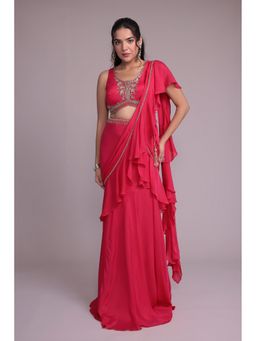 Zari Jaipur - Silk Chinon with Embroidery Pre-drape Saree with Unstitched Blouse