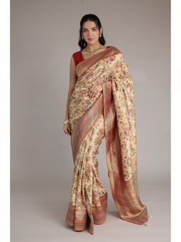 Zari Jaipur - Shimmer Tissue with Floral Woven Saree with Unstitched Blouse