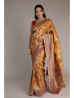 Zari Jaipur - Silk Chinon with Floral Woven Work Saree with Unstitched Blouse