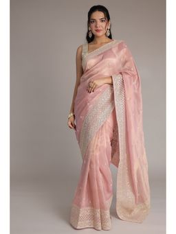 Zari Jaipur - Silk Chinon with Embroidery Work Saree with Unstitched Blouse
