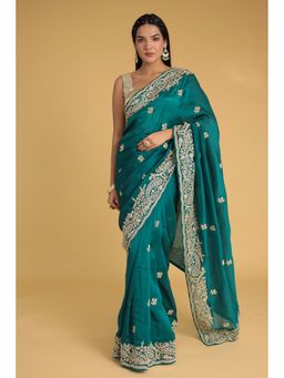 Zari Jaipur - Silk Chinon with Embroidery Work Saree with Unstitched Blouse