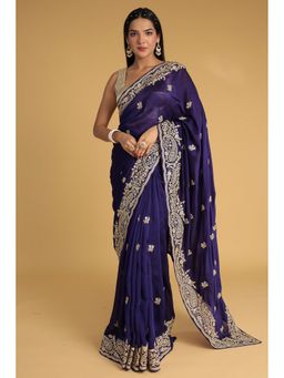 Zari Jaipur - Silk Chinon with Embroidery Work Saree with Unstitched Blouse