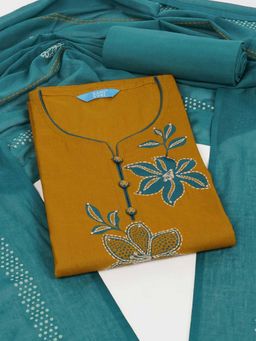 Kami Kubi - Floral Embroidered Yellow Unstitched Kurta with Unstitched Pant and Dupatta