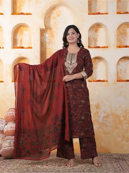 ARAMYA - Women Floral Pure Cotton Kurta with Palazzo and Dupatta