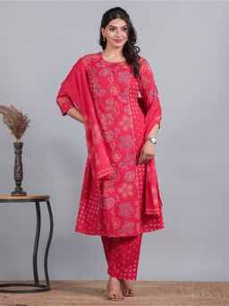 ARAMYA - Women Floral Pure Cotton Kurta with Pant and Dupatta