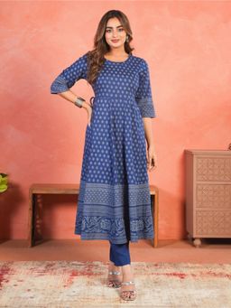 ARAMYA - Women Floral Viscose Anarkali Kurta with Pant