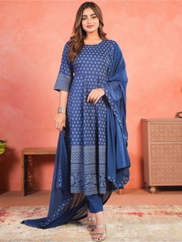 ARAMYA - Women Floral Viscose Anarkali Kurta with Pant and Dupatta