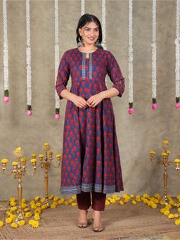 ARAMYA - Women Floral Viscose Anarkali Kurta with Pant