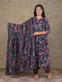 ARAMYA - Women Floral Pure Cotton Anarkali Kurta with Pant and Dupatta