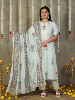 ARAMYA - Women Floral Pure Cotton Kurta with Pant and Dupatta
