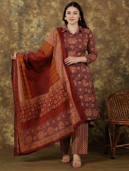 ARAMYA - Women Floral Pure Cotton Kurta with Pant and Dupatta