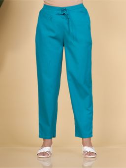 ARAMYA - Linen Cotton Solid Teal Pant