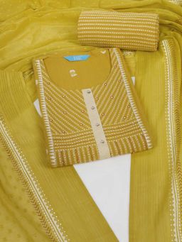Kami Kubi - Embroidered Yellow Unstitched Kurta with Unstitched Pant and Dupatta